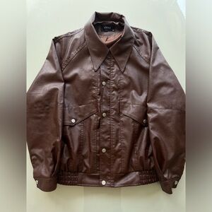 Cider Brown Faux Leather Zipper Jacket